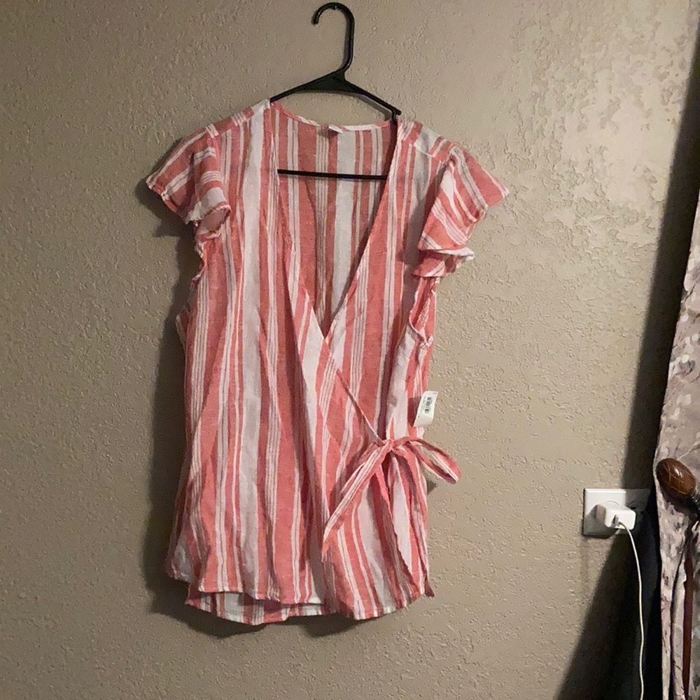 Stripped peplum wrap blouse size large